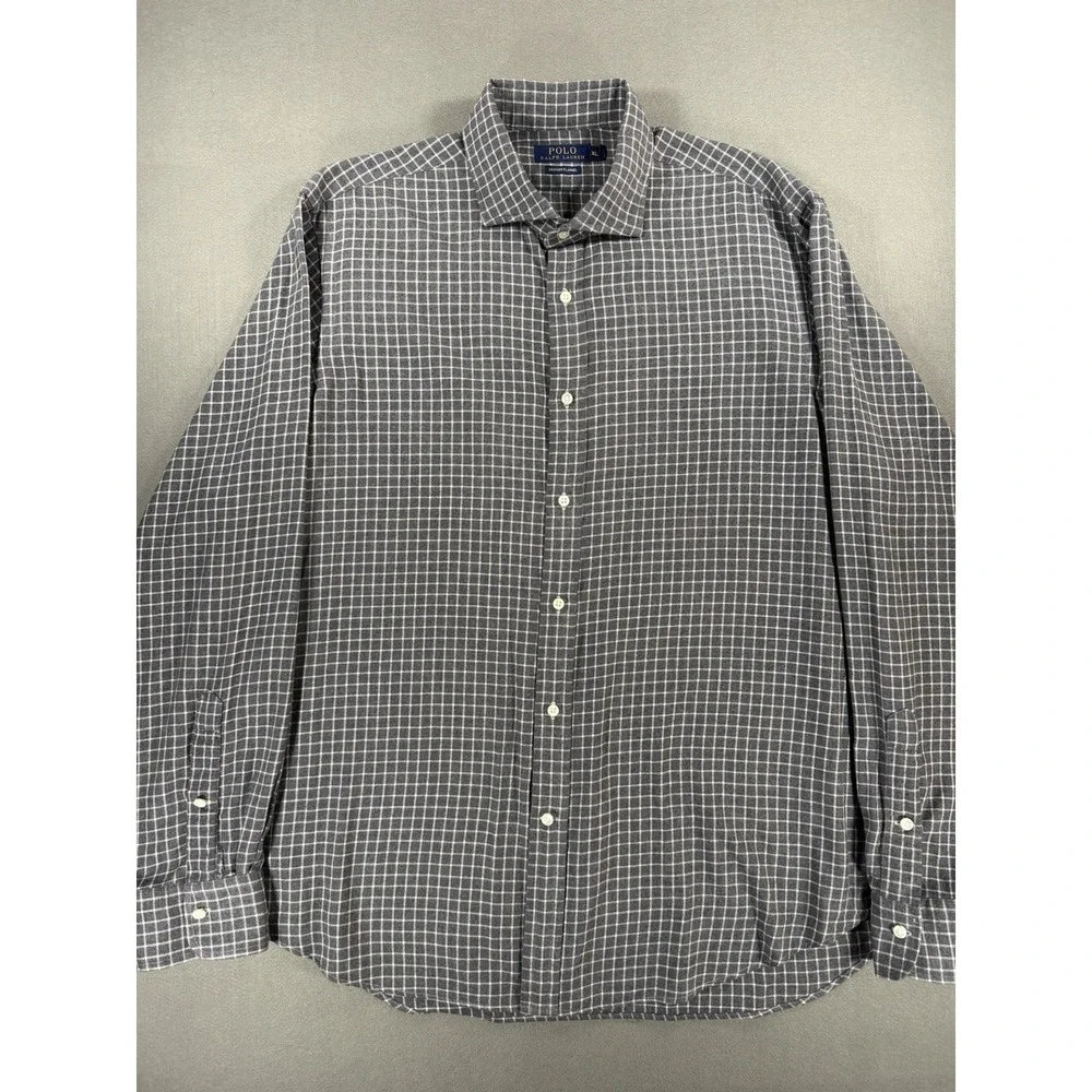 MENS POLO RALPH LAUREN GRAY/WHITE BUTTON DOWN HEATHER FLANNEL SHIRT SIZE XL